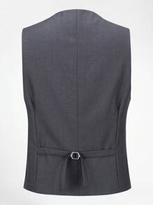 CLOUDSTYLE Men Colourblock Flap Detail Blazer & Vest & Trousers Suit Set - Dark Grey - View 8