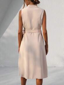 SHEIN Clasi Solid Knot Side Wrap Dress Maxi Women Outfit - Apricot - View 2