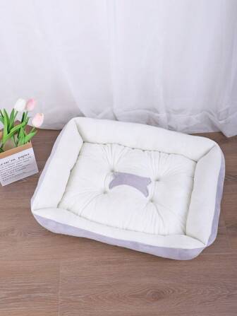 1入組雙色搖粒絨寵物床帶狗狗骨圖案,適用於小和中型貓和小狗至睡在四季