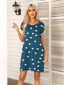 DEARCASE 波點圖案花瓣袖洋裝 - 水鴨藍 - 查看 1