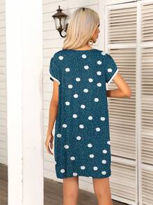 DEARCASE 波點圖案花瓣袖洋裝 - 水鴨藍 - 查看 2