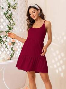 DEARCASE Maternity Ruffle Hem Cami Dress - Burgundy - View 1