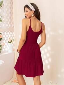 DEARCASE Maternity Ruffle Hem Cami Dress - Burgundy - View 2