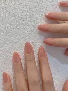 24 片长杏仁色实心假指甲、1 片胶带和 1 个指甲锉按压式指甲美甲用品 - 珊瑚粉 - 查看 1