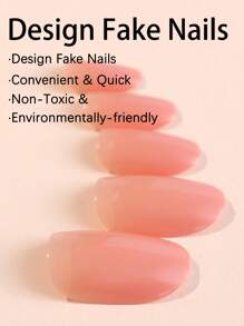 24 片长杏仁色实心假指甲、1 片胶带和 1 个指甲锉按压式指甲美甲用品 - 珊瑚粉 - 查看 3