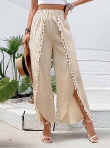 Breezaya Quần nữ POM Pom Trọn gói màu trơn Boho - Màu be - Xem 1