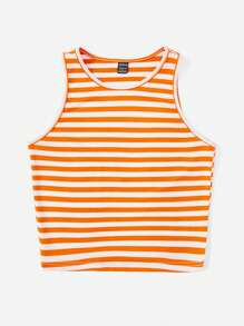 SHEIN EZwear 休閒條紋女士背心 - 橘色 - 查看 3