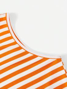 SHEIN EZwear 休閒條紋女士背心 - 橘色 - 查看 5