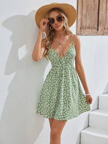 Soleia 波西米亞露背小碎花女士連衣裙 - 薄荷綠 - 查看 5