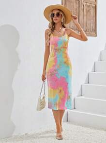 SHEIN VCAY Đầm Cà vạt nhuộm Giải trí - Nhiều màu - Xem 1