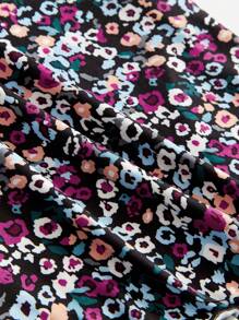 Soleia Ditsy Floral Print Off Shoulder Lettuce Trim Bodycon Dress - Multicolor - View 5