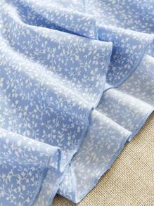 Soleia 波西米亞揉皺 荷葉邊 交叉 拉鍊 羅紋針織 前綁帶蝴蝶結植物 全身印花女士兩件套 - 淺藍色 - 查看 5