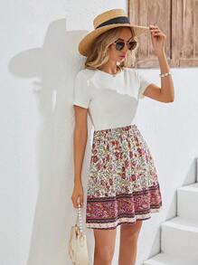 SHEIN VCAY 波西米亞花卉印花女士連衣裙 - 白色 - 查看 5