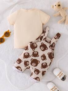 男嬰小熊印花T恤和背帶連體短褲 - 彩色 - 查看 2