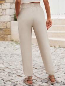 Solid Slant Pocket Trousers - Apricot - View 2