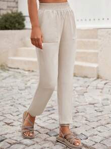 Solid Slant Pocket Trousers - Apricot - View 3