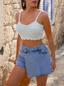 EURMUSE Solid Crop Cami Knit Top - White - View 1