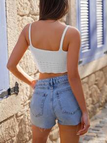 EURMUSE Solid Crop Cami Knit Top - White - View 2