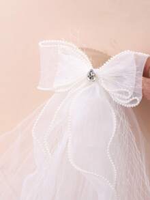 Kẹp tóc nơ trang trí lưới cho bé gái - trắng - Xem 5