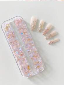 Shattered Glass Rhinestone Nail Art Decoration, 1Box Mixed Shape Aurora Nail Crystals Rhinestones Iridescent Gemstones For Nail Design Diy Crafts Nail Charms Nail Supplies Nails - Baby Pink - View 1