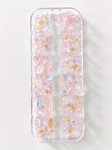 Shattered Glass Rhinestone Nail Art Decoration, 1Box Mixed Shape Aurora Nail Crystals Rhinestones Iridescent Gemstones For Nail Design Diy Crafts Nail Charms Nail Supplies Nails - Baby Pink - View 2