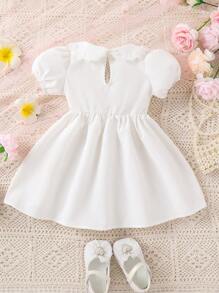 SHEIN Vintaside Kids 嬰兒彼得潘領泡泡袖連衣裙 - 白色 - 查看 2