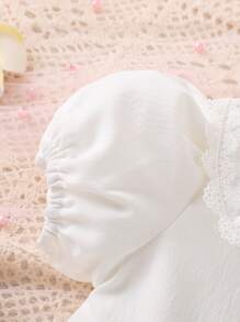 SHEIN Vintaside Kids 嬰兒彼得潘領泡泡袖連衣裙 - 白色 - 查看 4