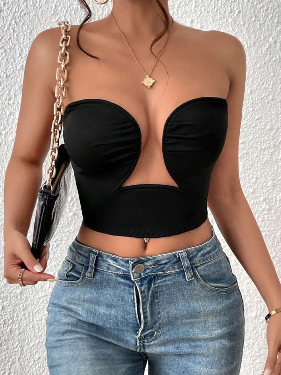 Zolique Solid Cut Out Tube Top - Black - View 1