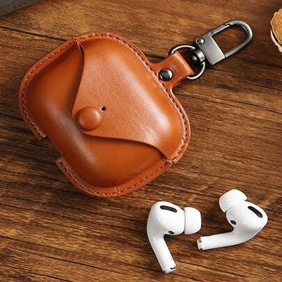 苹果棕色纯色 PU 外壳 兼容 AirPods 兼容 AirPods1/2 AirPods Pro