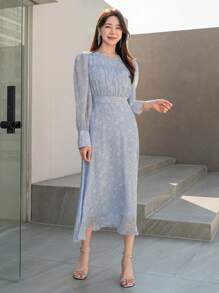 DAZY Đầm Buộc lại Tất cả trên in Thanh lịch - Màu xanh nhạt - Xem 1