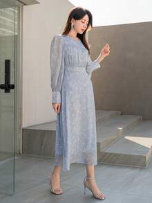 DAZY Đầm Buộc lại Tất cả trên in Thanh lịch - Màu xanh nhạt - Xem 3