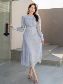 DAZY Đầm Buộc lại Tất cả trên in Thanh lịch - Màu xanh nhạt - Xem 5