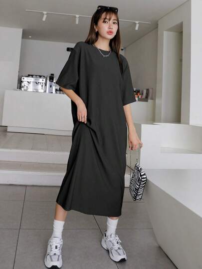 DAZY 纯色落肩 T 恤连衣裙太阳裙