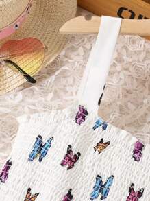 Sparklyn Tween Girl Butterfly Print Shirred Cami Jumpsuit - White - View 3