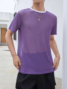 Manfinity Fever City Hombres Camiseta ribete en contraste - Morado - Ver 1