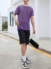 Manfinity Fever City Hombres Camiseta ribete en contraste - Morado - Ver 6