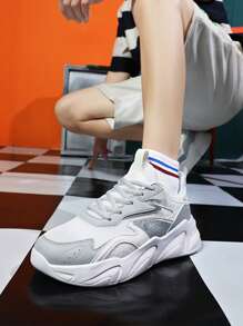 Men Colorblock Lace-up Front Chunky Sneakers, Sporty Sneakers - White - View 5