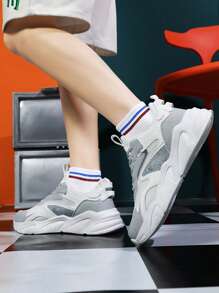 Men Colorblock Lace-up Front Chunky Sneakers, Sporty Sneakers - White - View 6