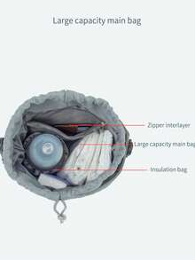1pc Quilted Diaper Bag For Outdoor - Grey - View 3