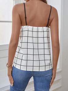SHEIN Privé 格紋印花吊帶上衣 - 白色 - 查看 3