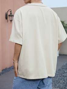 Aesthetic Post Hombres Camisa en contraste con bolsillo con botón delantero - Caqui - Ver 2