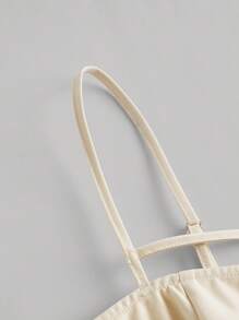 SHEIN MOD 前紐扣吊帶上衣 - 米色 - 查看 4