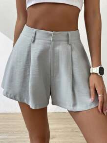 Muchica Solid Plicated Detail Wide Leg Shorts - Grey - View 1