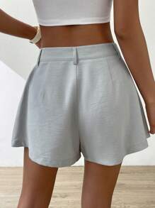 Muchica Solid Plicated Detail Wide Leg Shorts - Grey - View 2