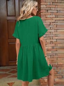 SHEIN LUNE 可愛純色女士連衣裙 - 綠色 - 查看 2