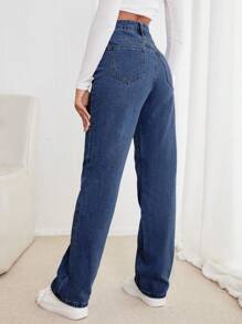 高腰直筒牛仔褲