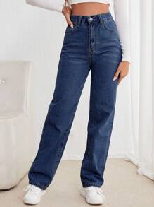 高腰直筒牛仔褲