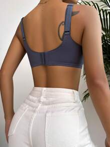 花卉蕾絲無鋼圈文胸 - 深灰色 - 查看 2