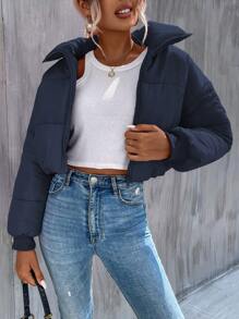 SHEIN Unity 冬季拉链短款加厚棉服外套 - 藏蓝色 - 查看 5