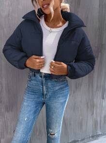 SHEIN Unity 冬季拉链短款加厚棉服外套 - 藏蓝色 - 查看 6